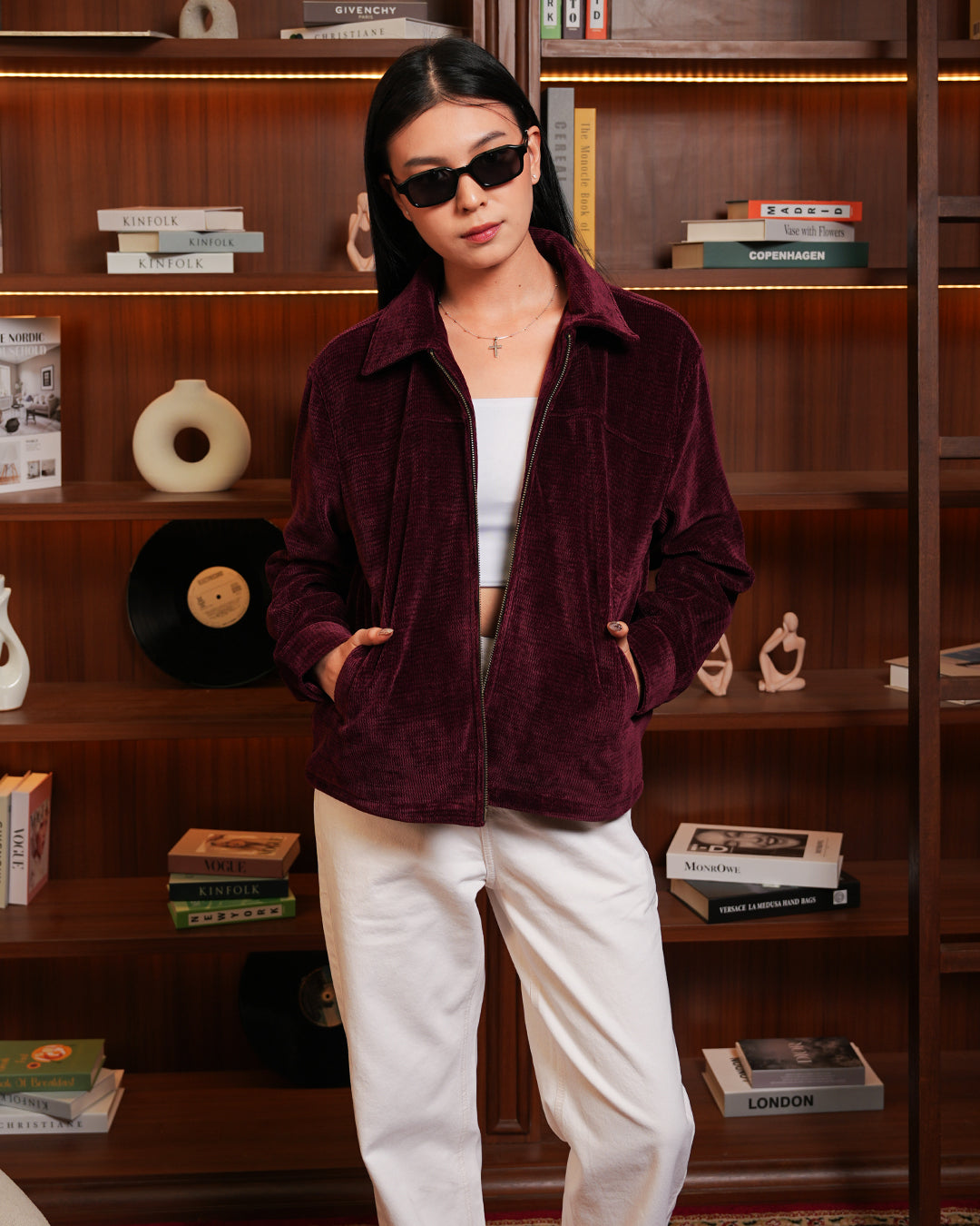 Corduroy Seaweed Minimal Jacket - Red Wine