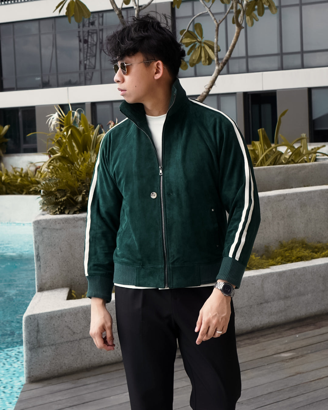 Suede Stripes Jacket w/ Button - Army