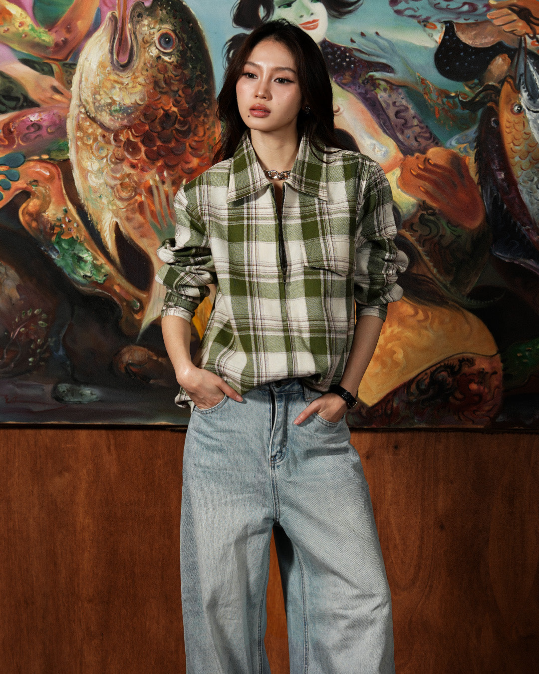 Flannel Overshirt Jacket - Olive Green