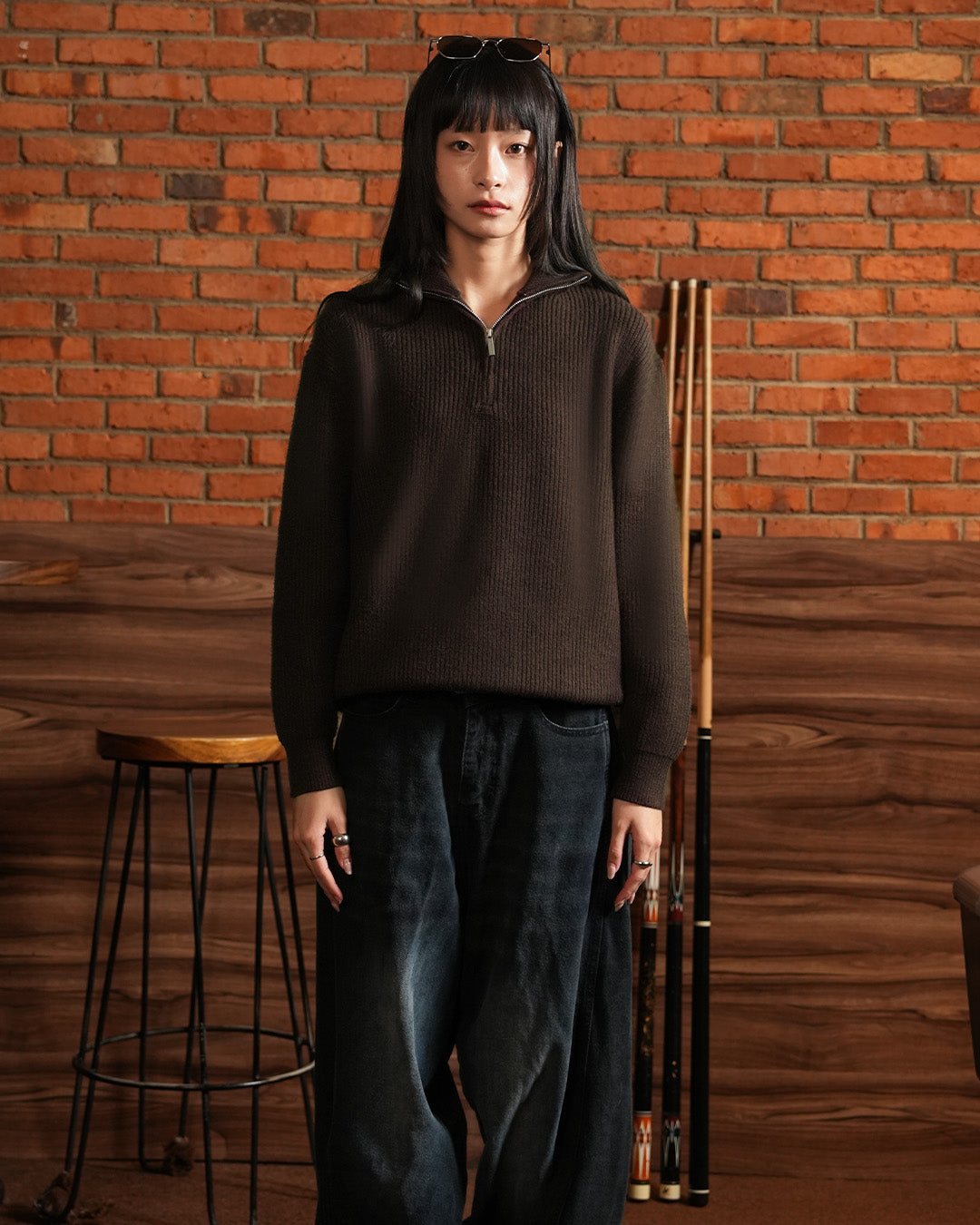 Minimal Knitwear Half Zip - Coffee