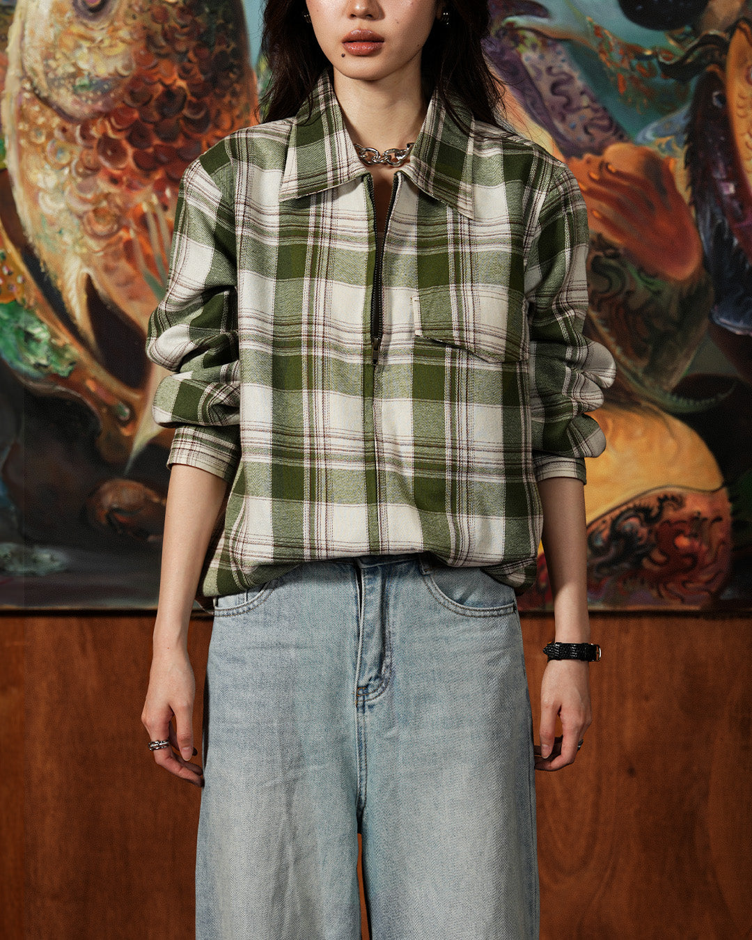 Flannel Overshirt Jacket - Olive Green