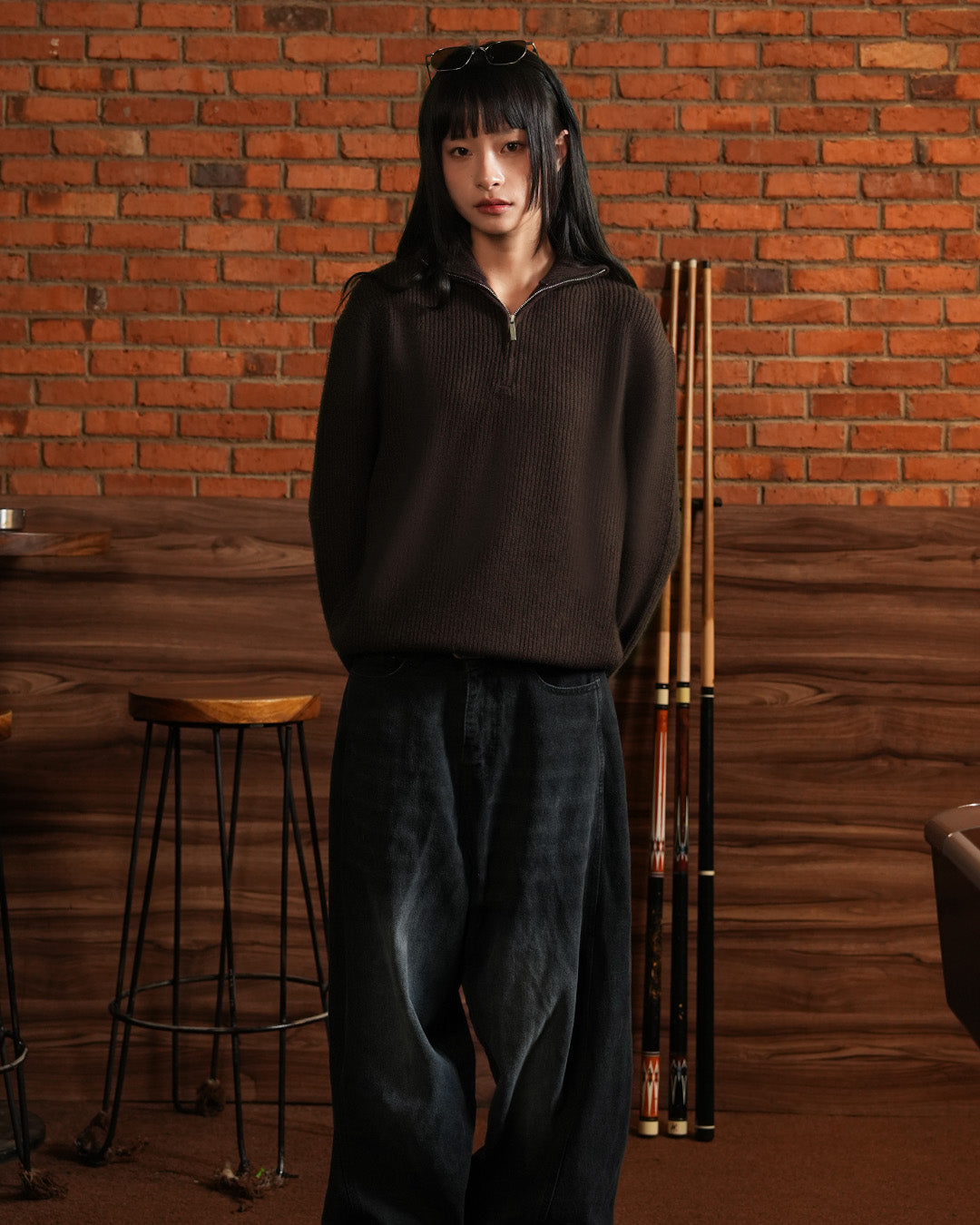 Minimal Knitwear Half Zip - Coffee
