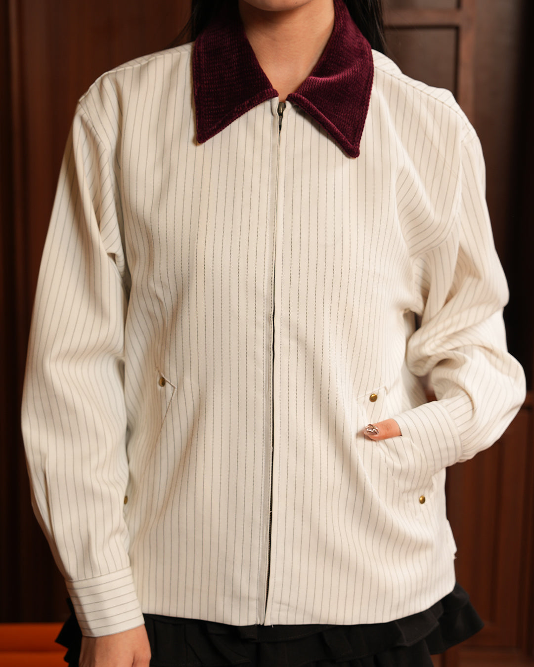 Stripes Jacket Mix Corduroy - White