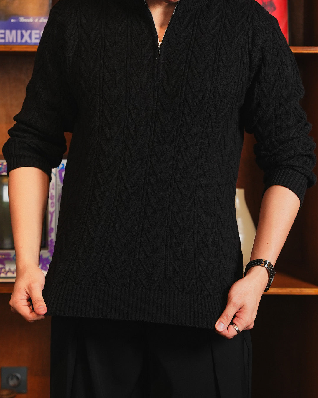 Weave Half Zip Knitwear - Black