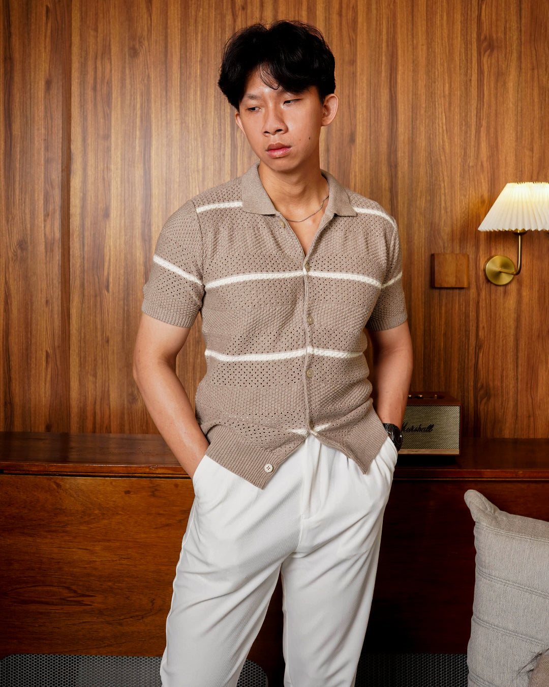Crochet Shirt Short Sleeve - Light Brown