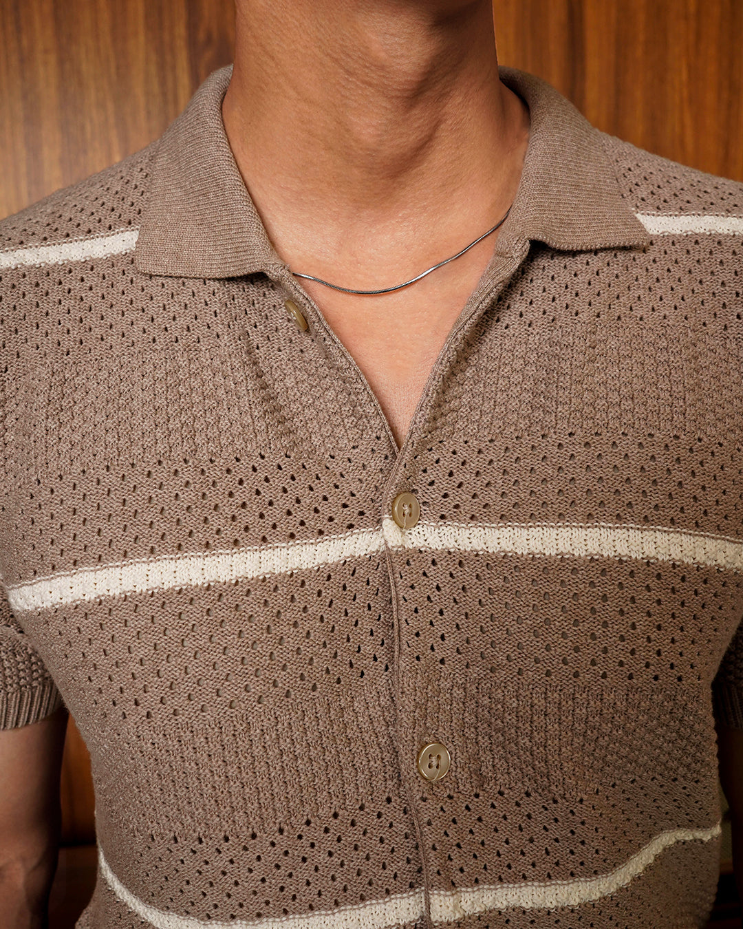 Crochet Shirt Short Sleeve - Light Brown