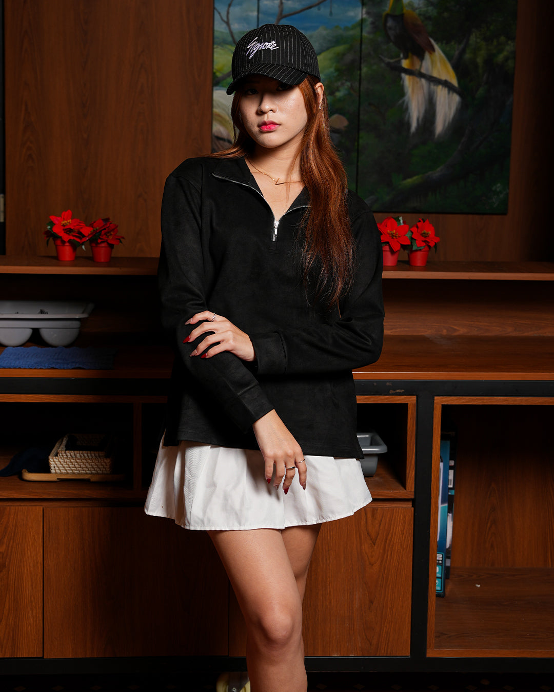 Polo Halfzip Suede Longsleeve - Black