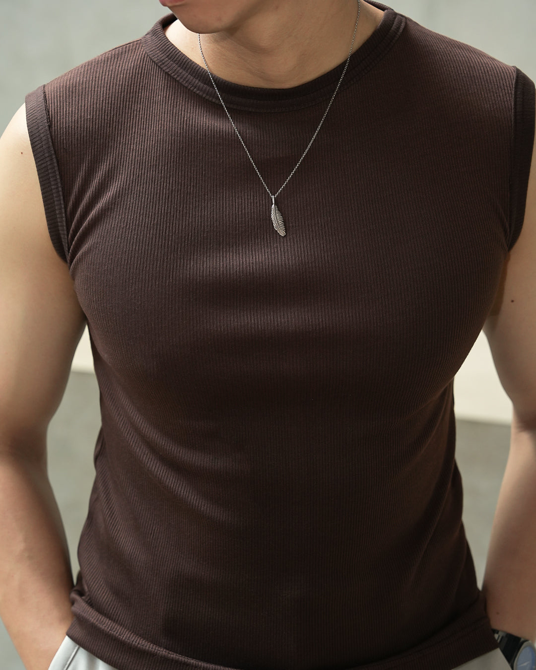 Modern Ribb Tank Top - Coffee