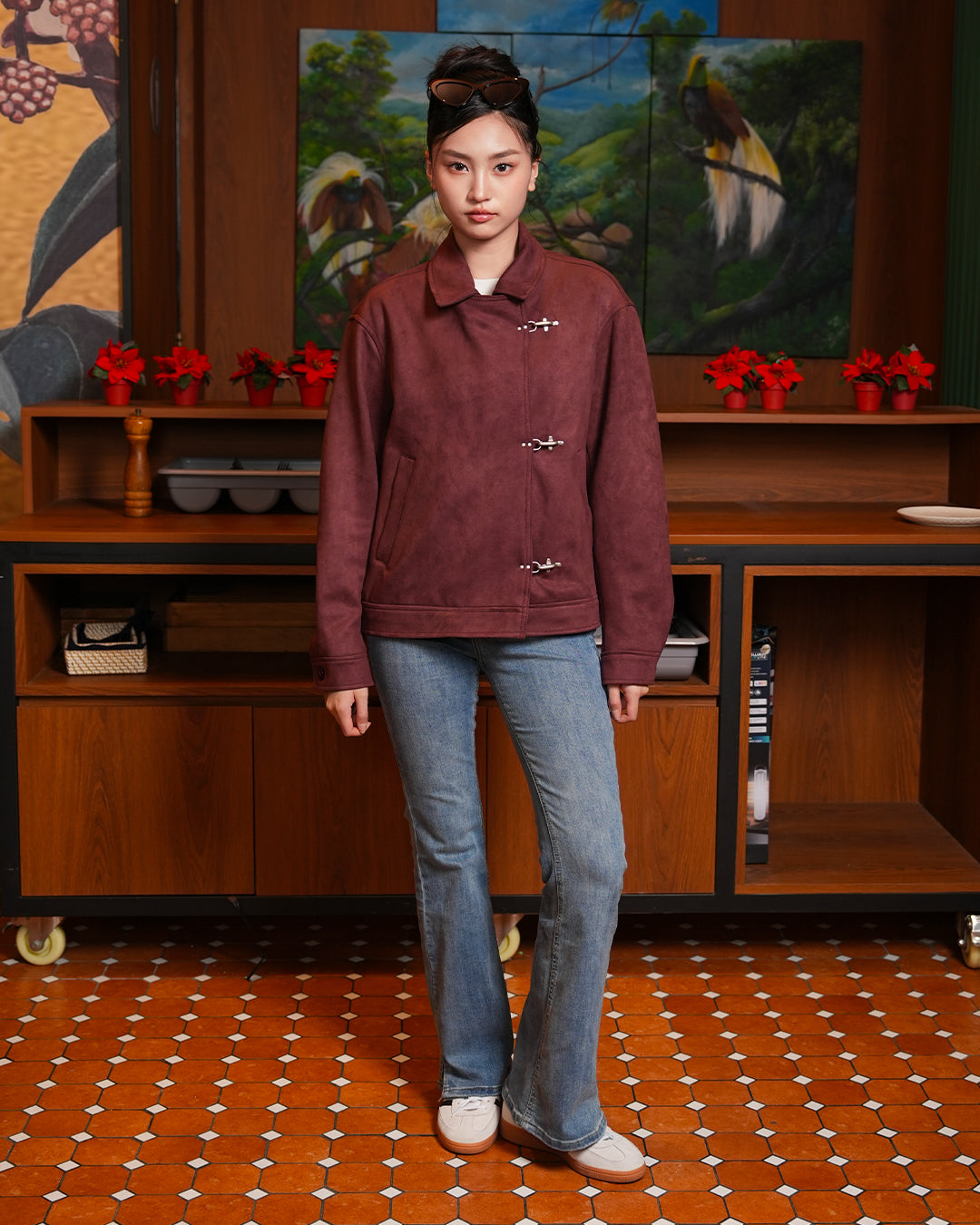 Moisur Suede Clasp Jacket - Maroon
