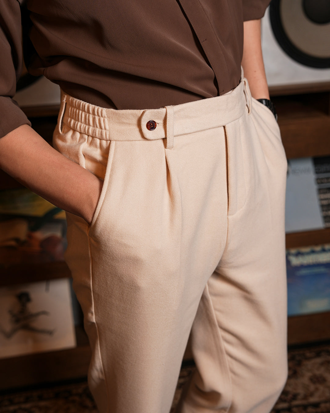 Wool Trouser Pants Sim Fit - Beige