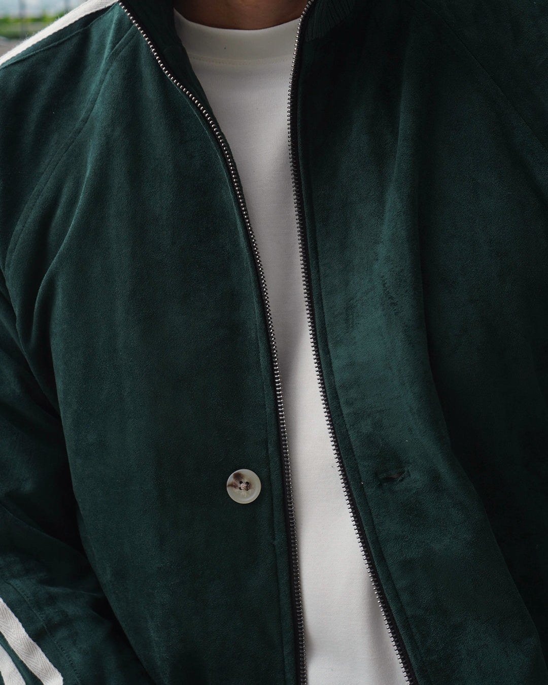 Suede Stripes Jacket w/ Button - Army