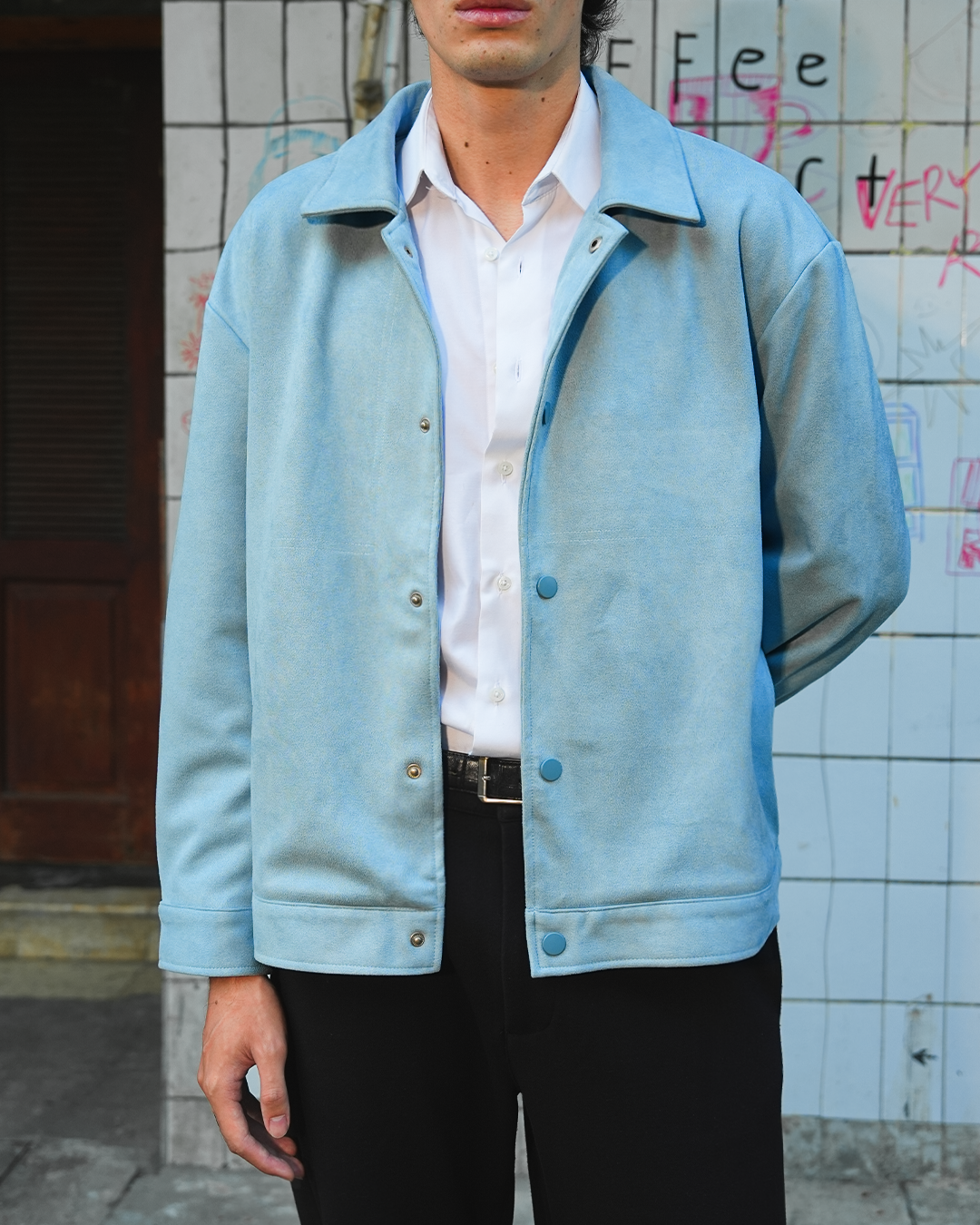 Suede Coach Jacket - Sky Blue