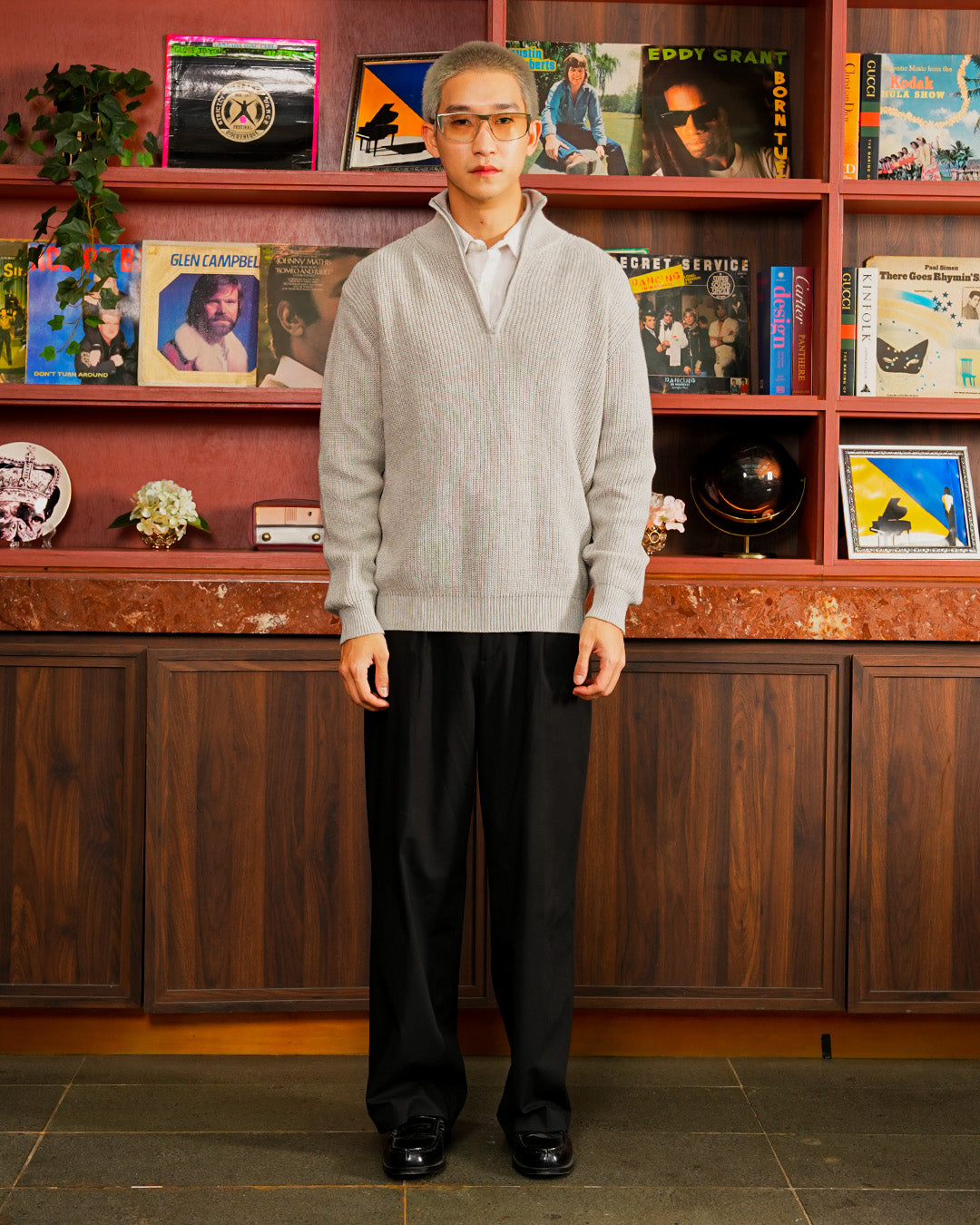 Cotton Rich Half Zip Knitwear - Light Gray