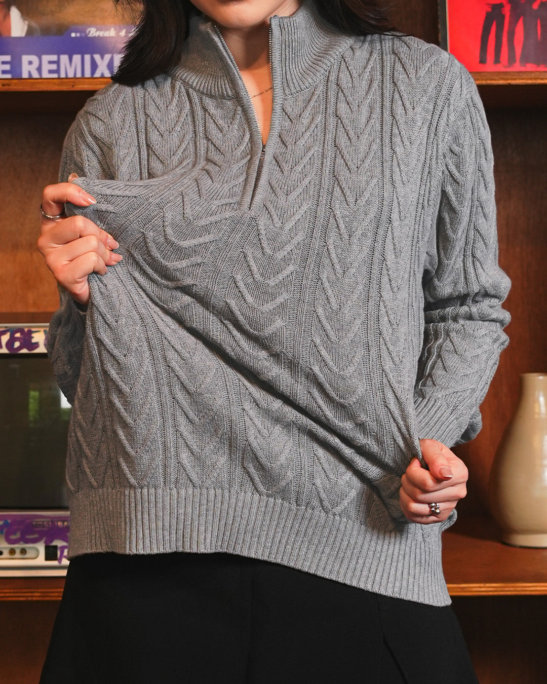 Weave Half Zip Knitwear - Gray