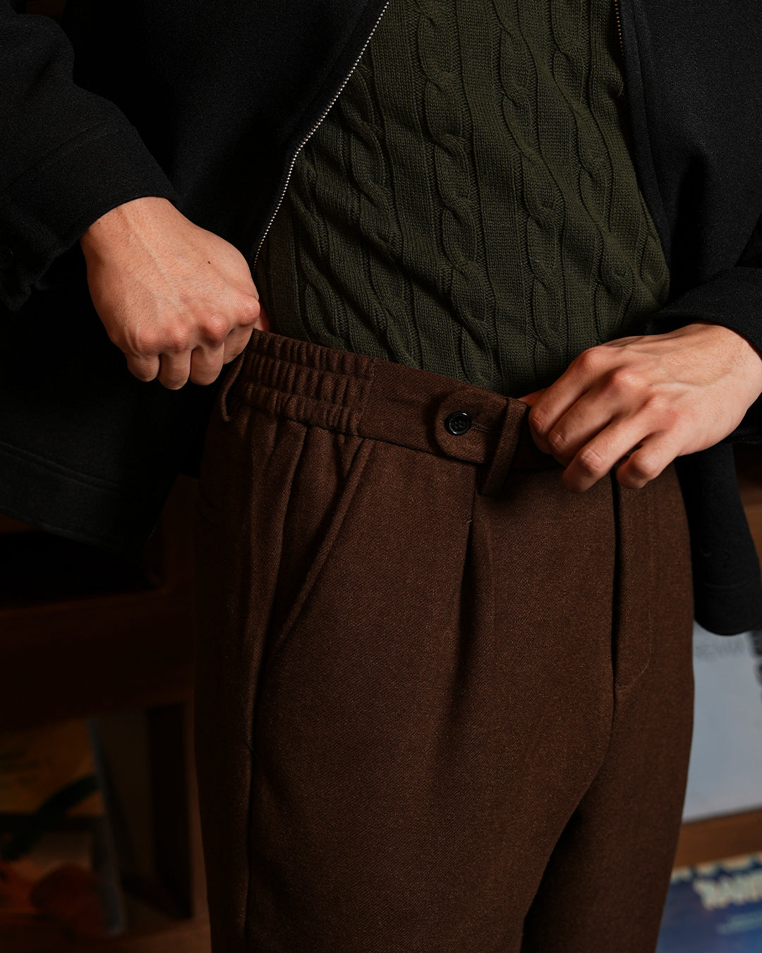 Wool Trouser Pants Sim Fit - Coffee