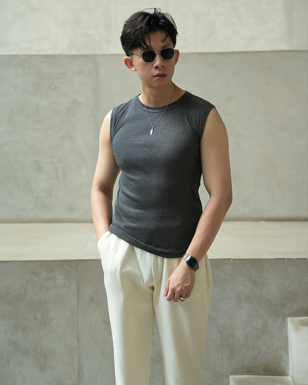 Modern Ribb Tank Top - Gray