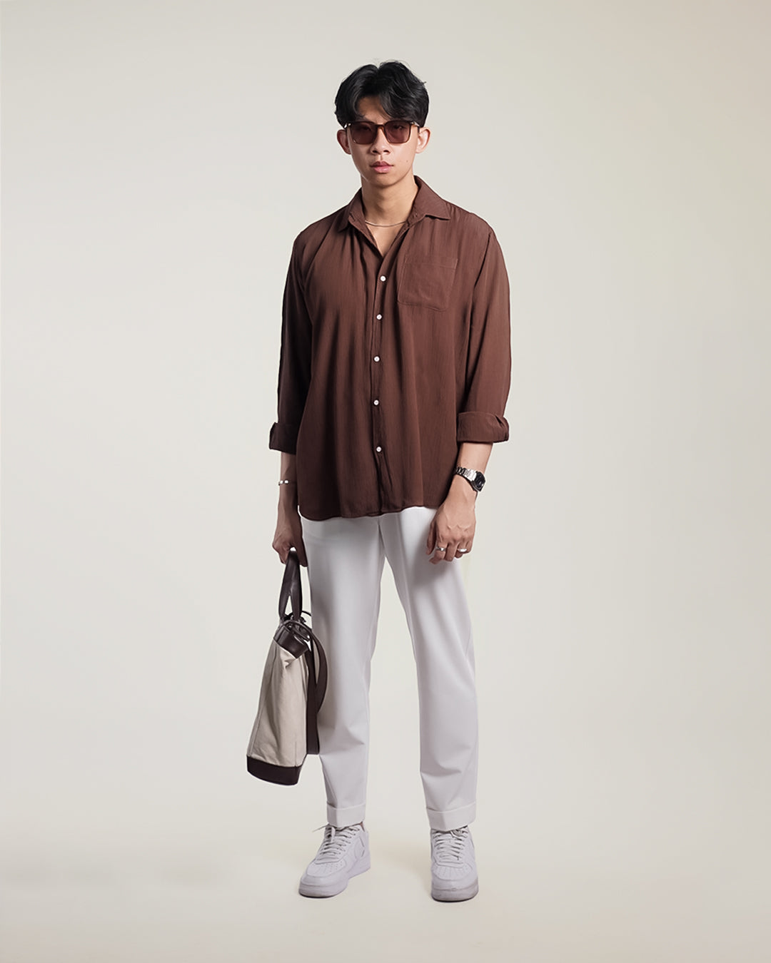 Crinkle Rayon Shirt - Coffee