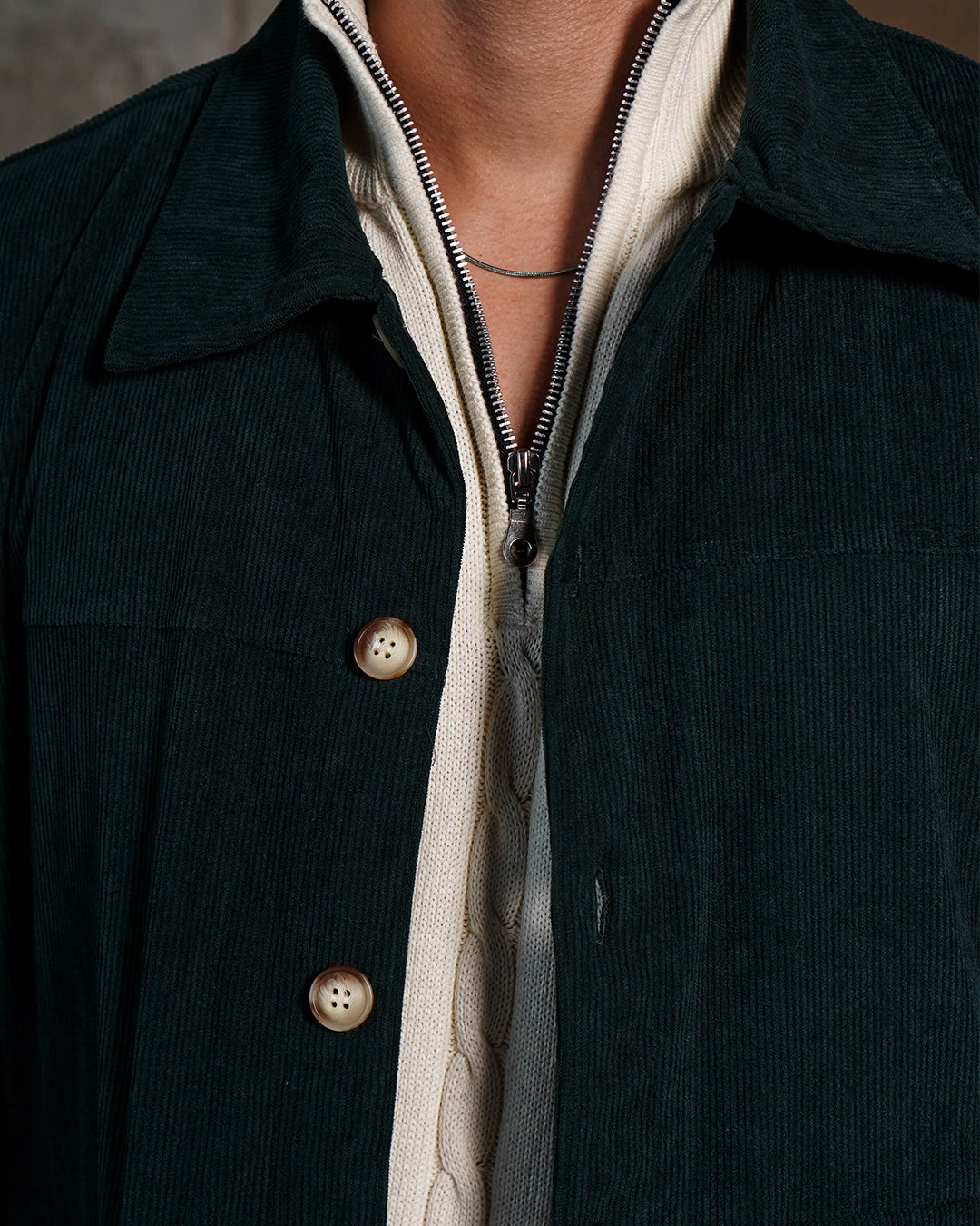 Corduroy Work Jacket Button - Emerald Green