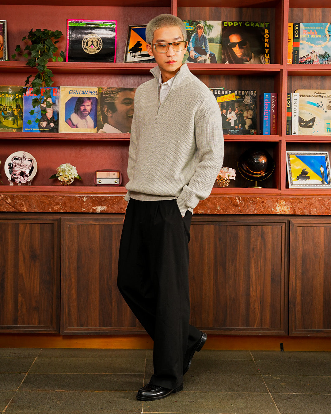 Cotton Rich Half Zip Knitwear - Light Gray
