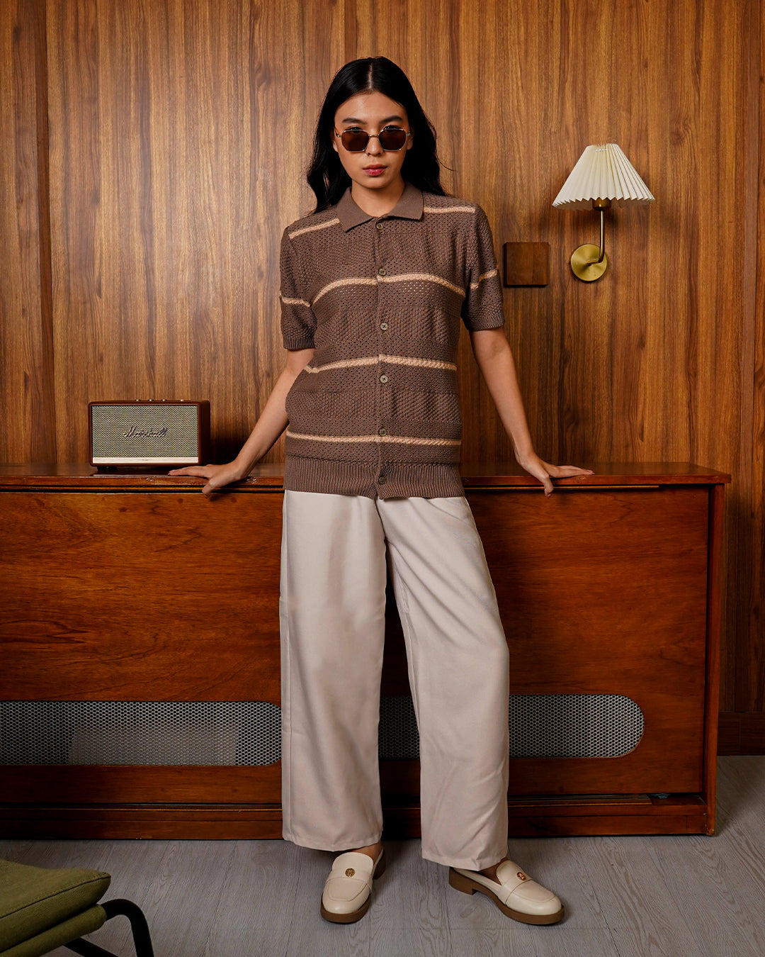 Crochet Shirt Short Sleeve - Brown