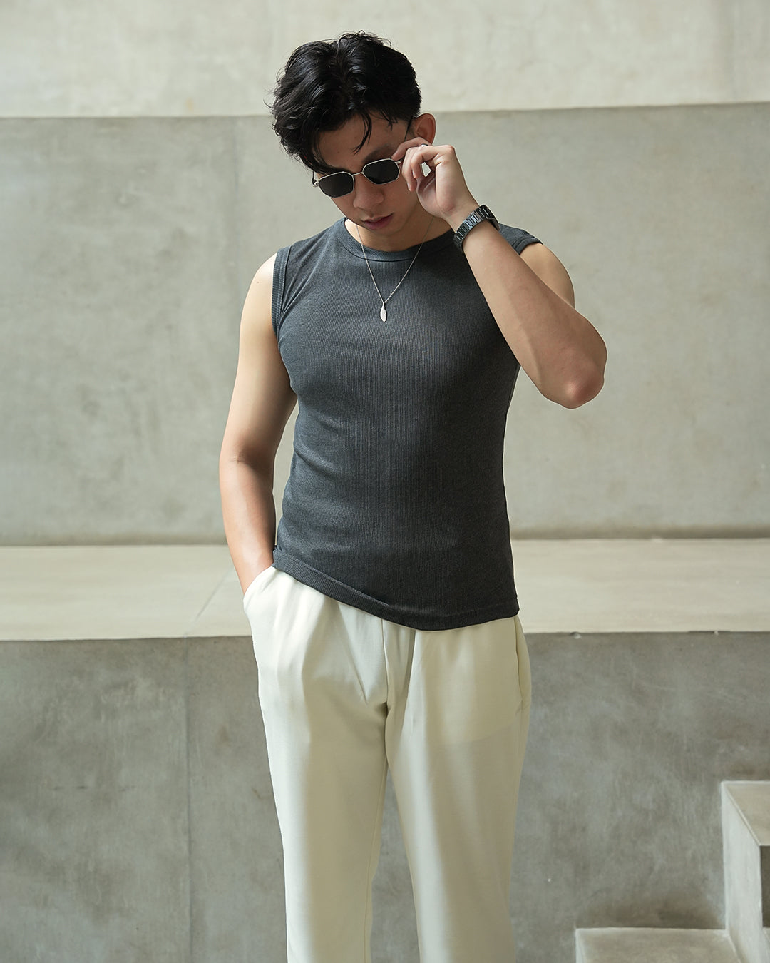 Modern Ribb Tank Top - Gray