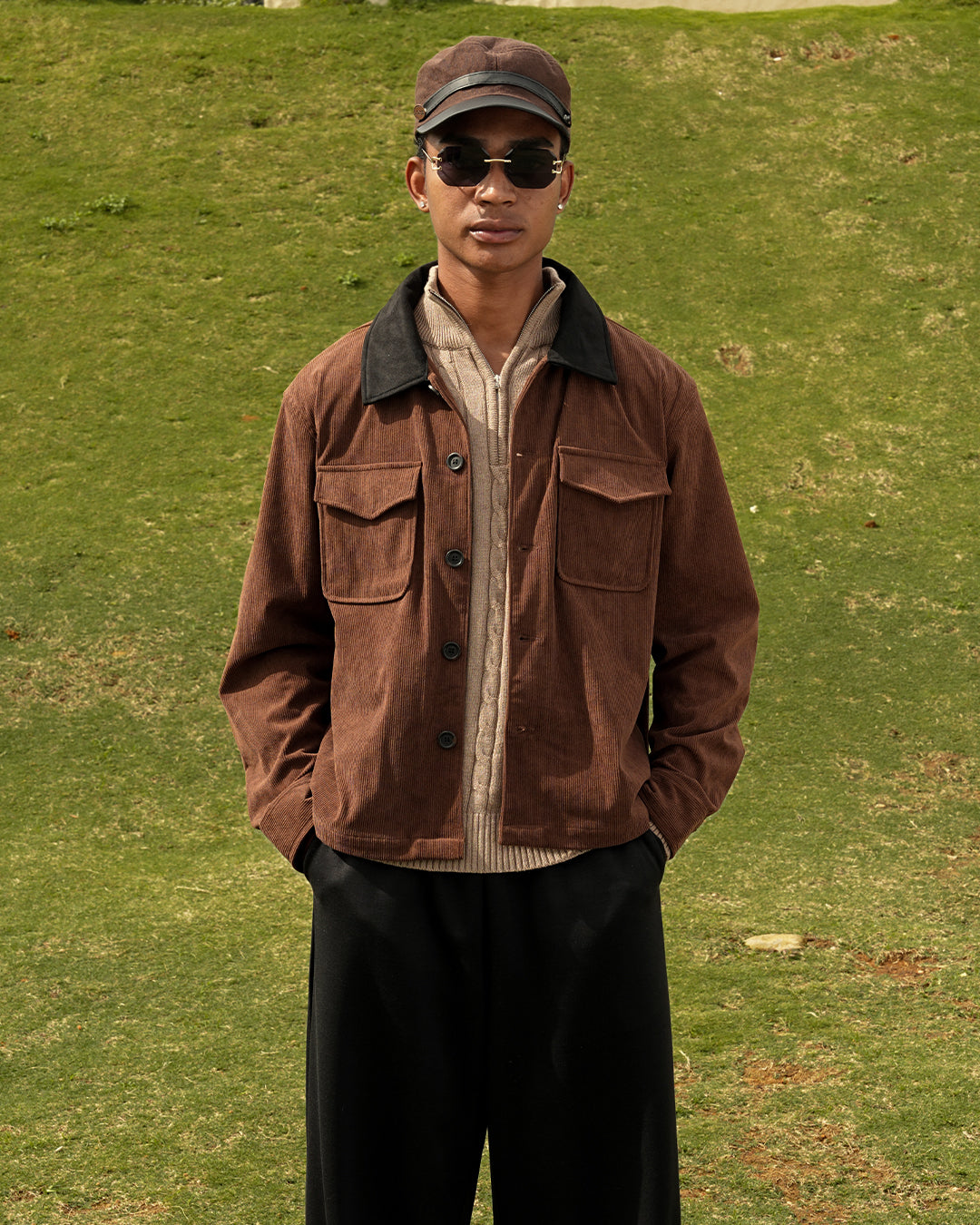 Essentials Corduroy Button Work Jacket - Brown