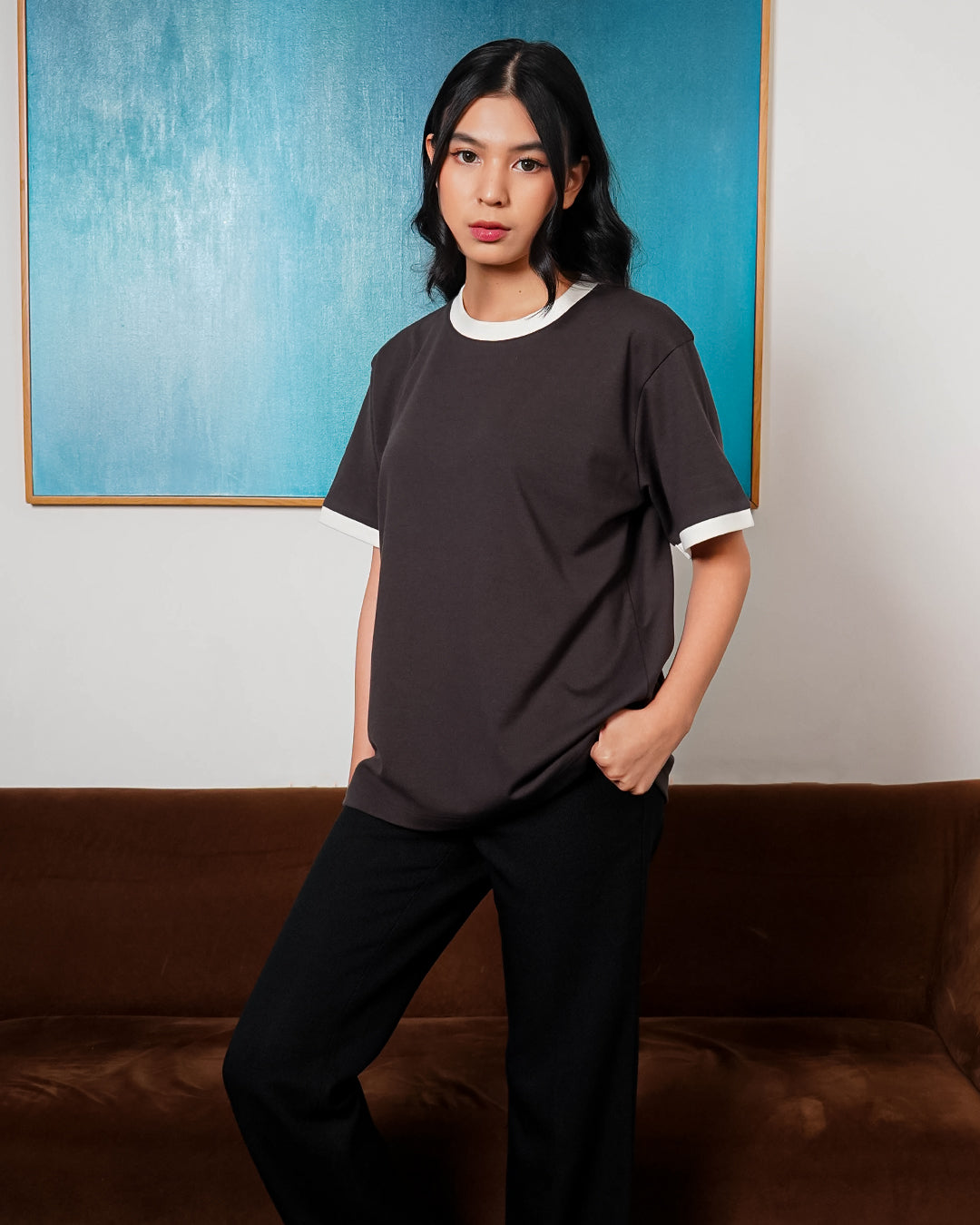 Oversize Two Tone Tees Shirt Breeze Wear - Charcoal