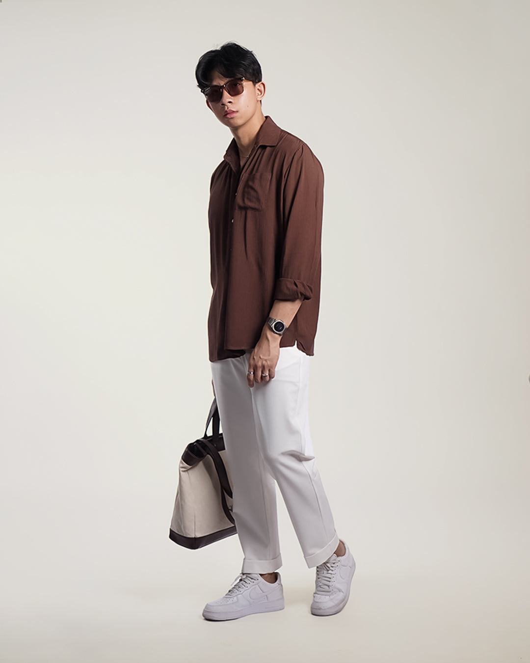 Crinkle Rayon Shirt - Coffee