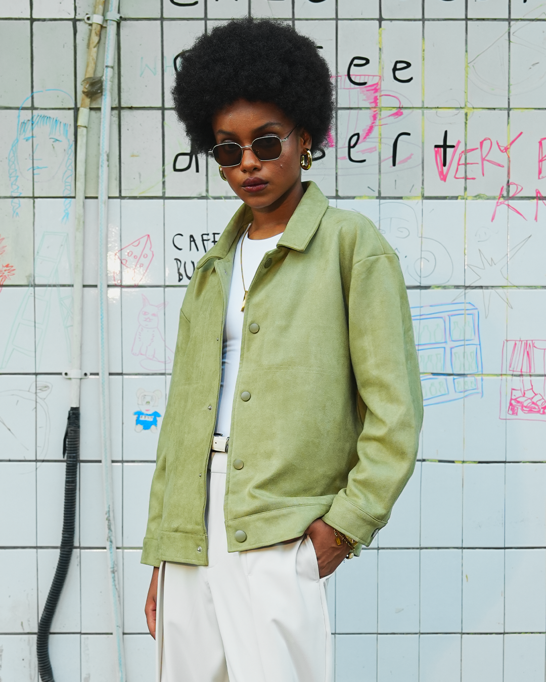 Suede Coach Jacket - Matcha
