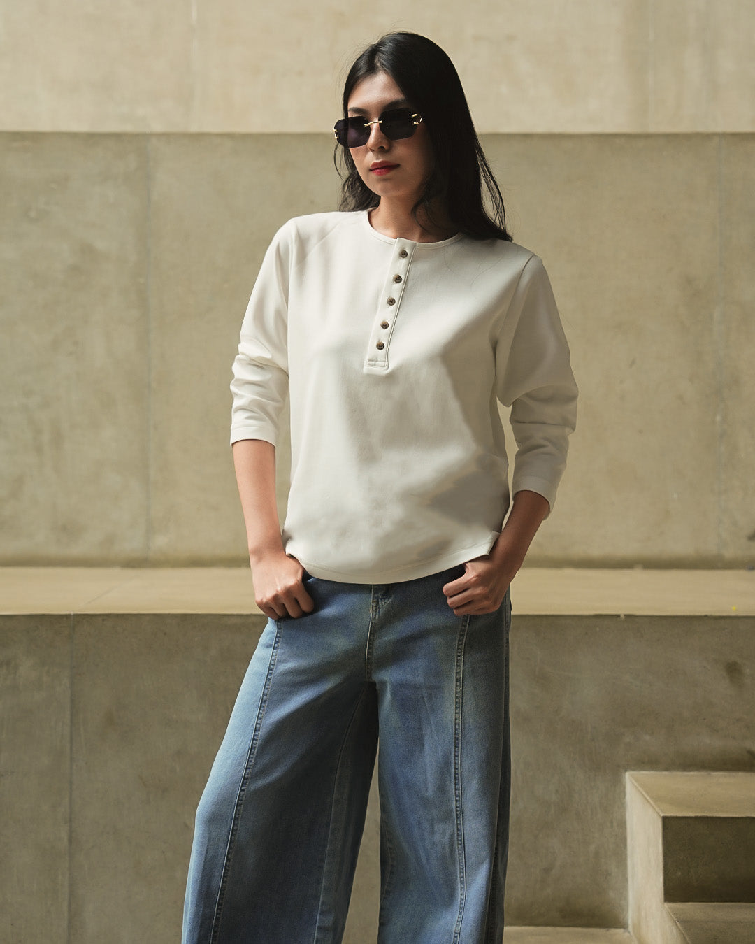 Henley Shirt BreezeWear 2.0 - 3/4 Sleeve - White