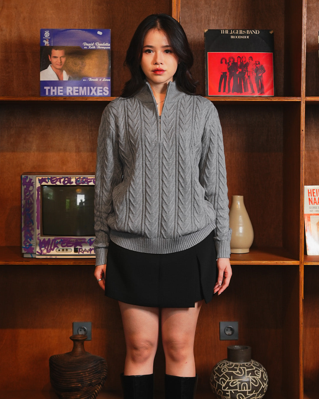 Weave Half Zip Knitwear - Gray