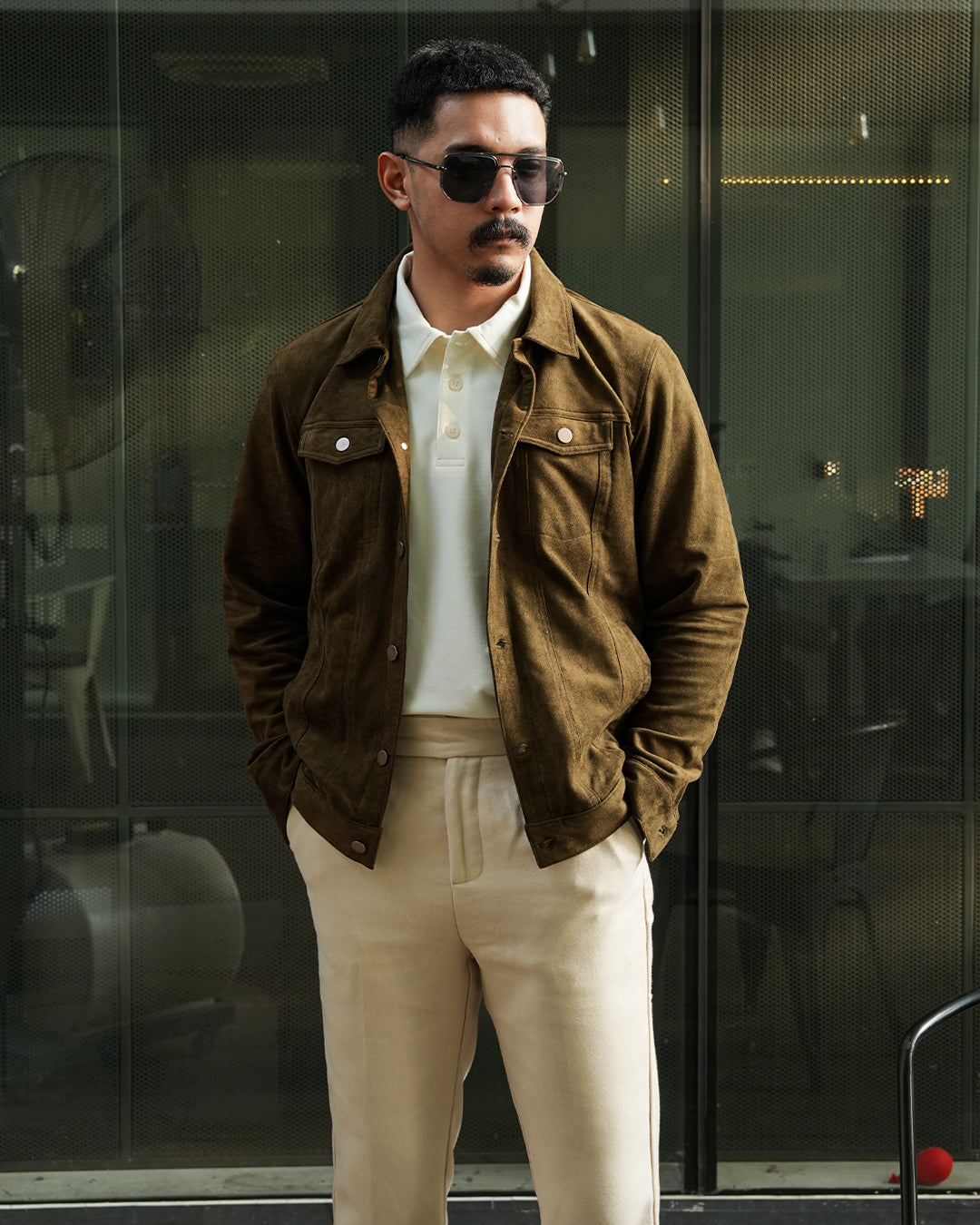 Classic Trucker Jacket Suede - Olive