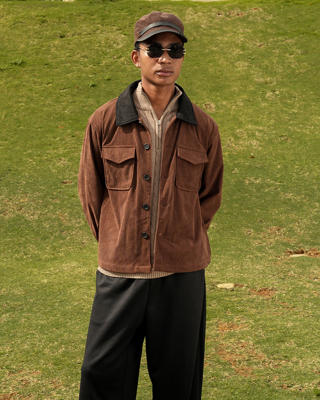 Essentials Corduroy Button Work Jacket - Brown