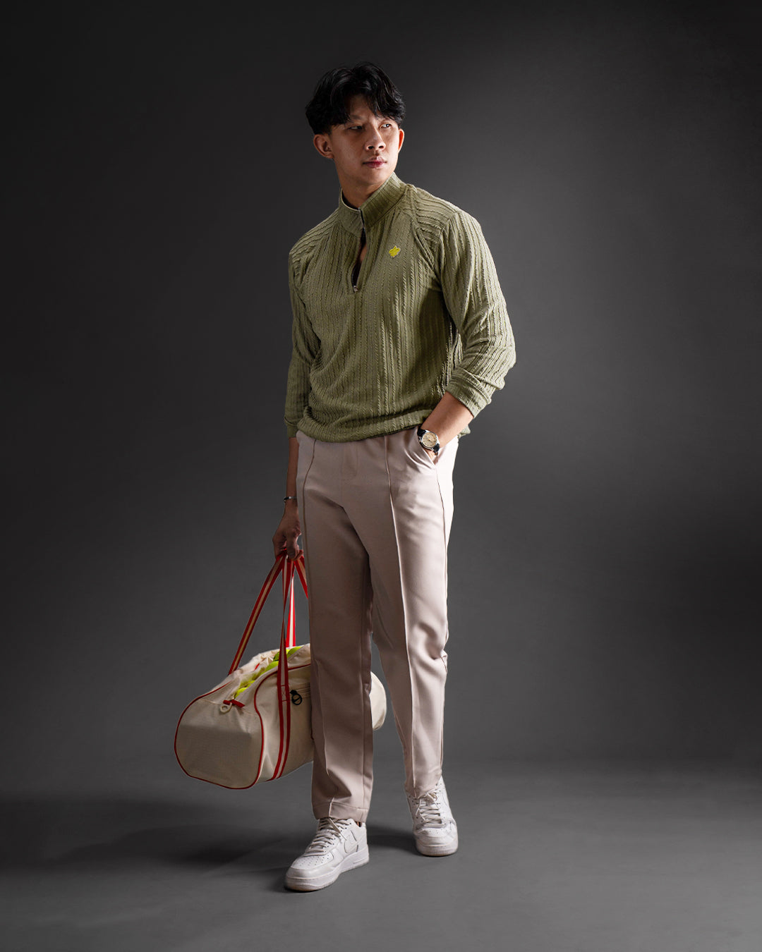 Pull Over Half Zip Knit - Matcha