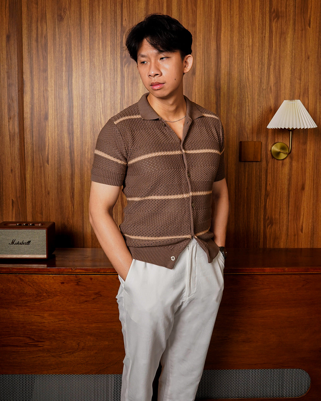 Crochet Shirt Short Sleeve - Brown