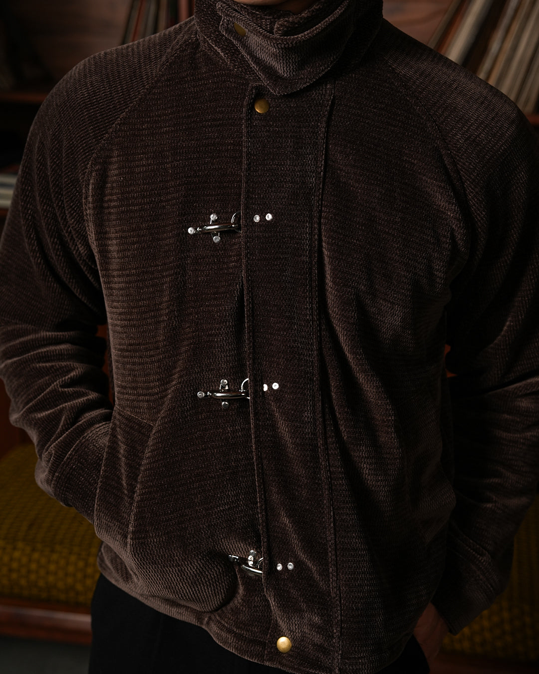 Corduroy Seaweed Clasp Jacket - Coffee