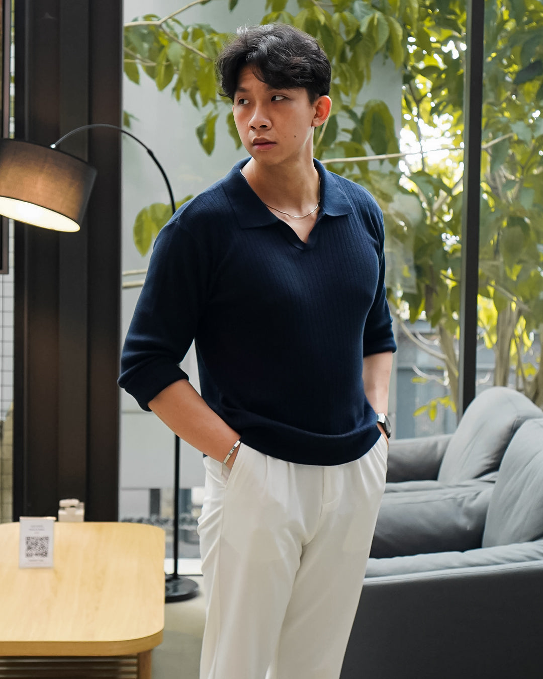 Polo Knitwear Ribbed Longsleeve - Navy