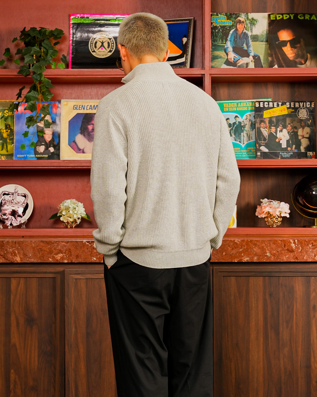 Cotton Rich Half Zip Knitwear - Light Gray