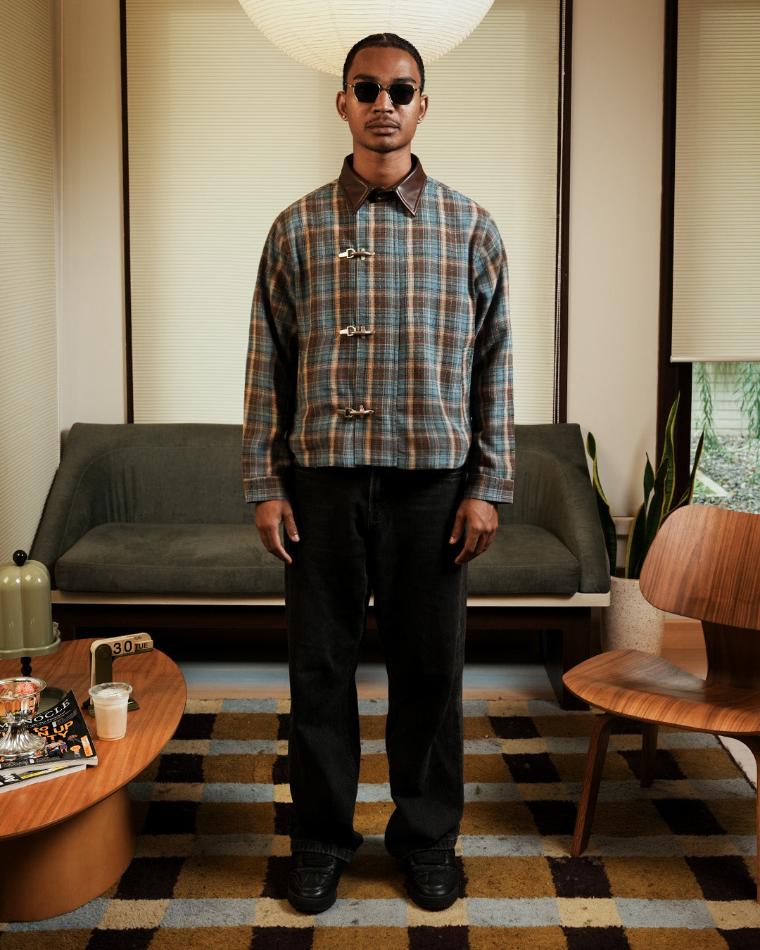 Alden Plaid Clasp Jacket - Mocha Blue Plaid