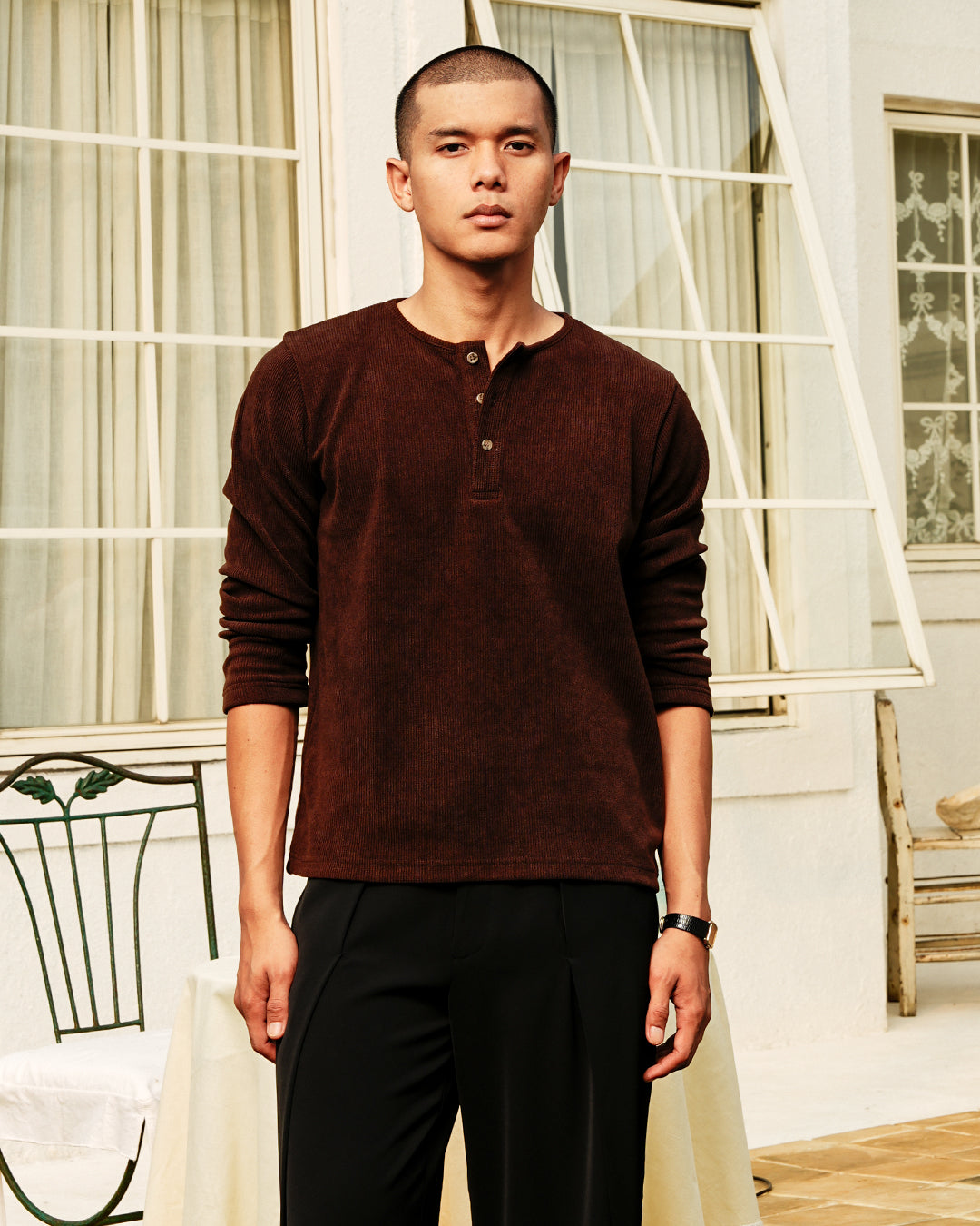 Henley Waffle Texture Longsleeve
