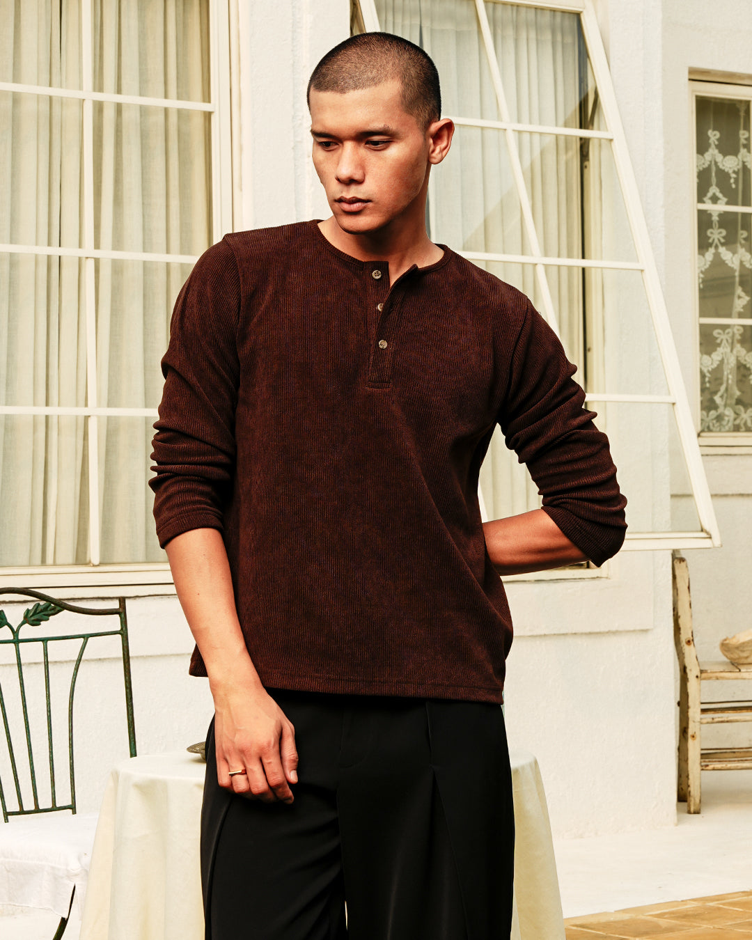 Henley Waffle Texture Longsleeve