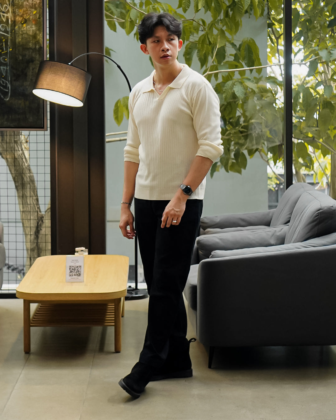 Polo Knitwear Ribbed Longsleeve - Offwhite