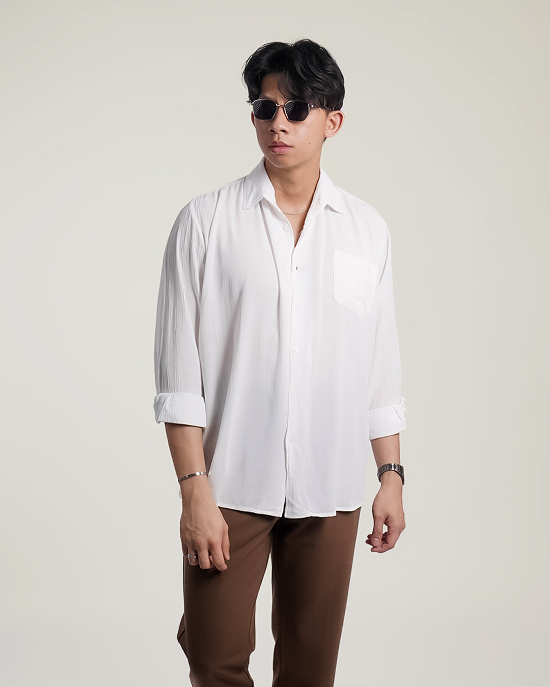 Crinkle Rayon Shirt - Offwhite