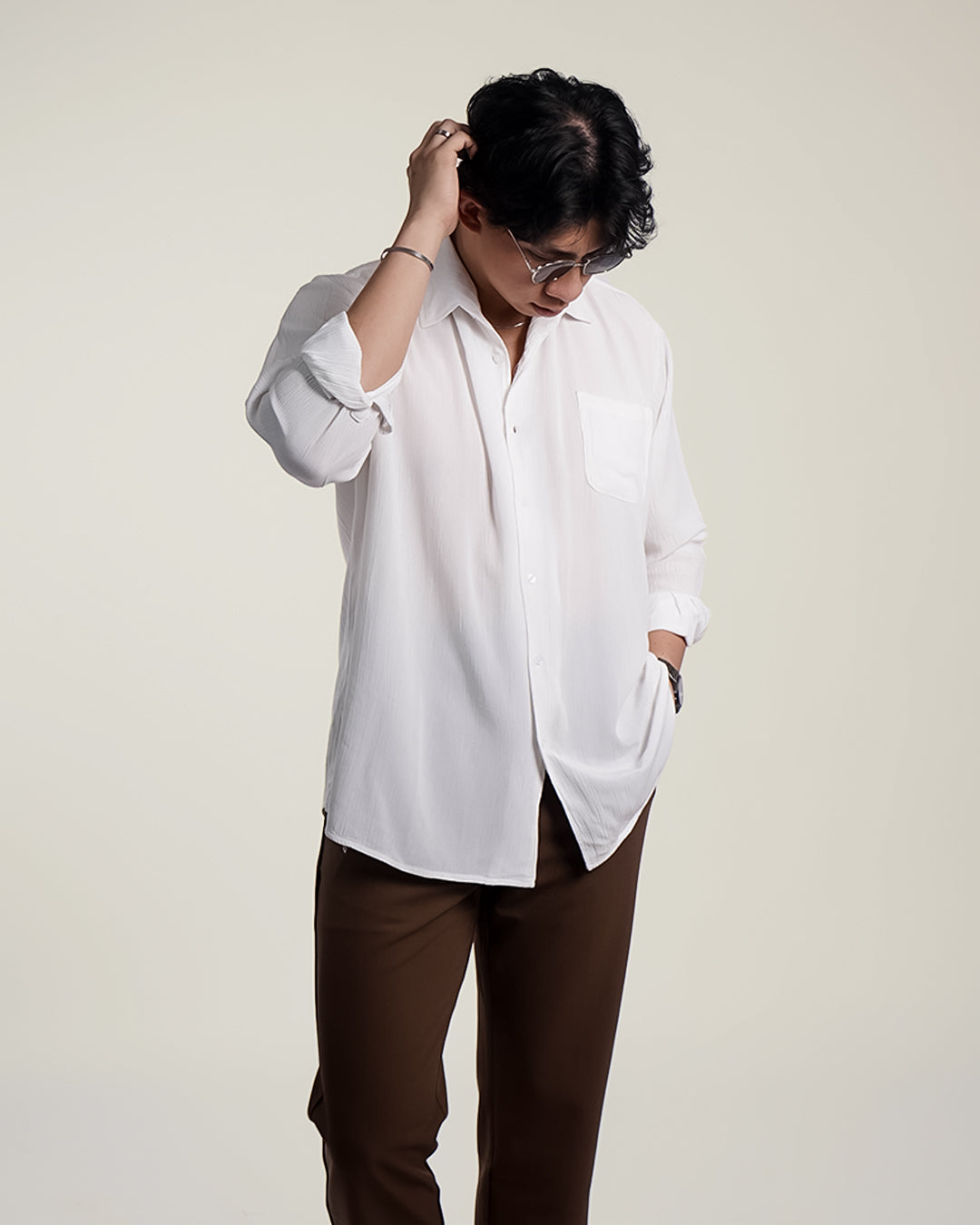 Crinkle Rayon Shirt - Offwhite