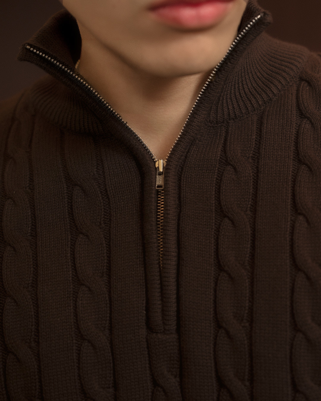 Cable-Knit Cotton GG Half-Zip Sweater