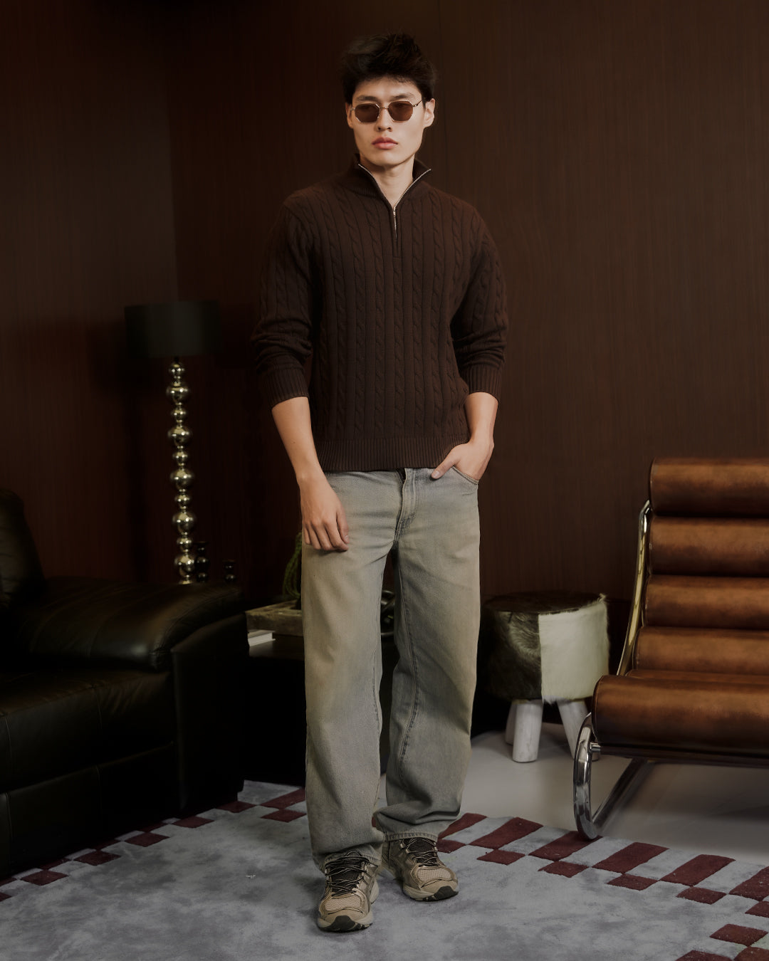 Cable-Knit Cotton GG Half-Zip Sweater