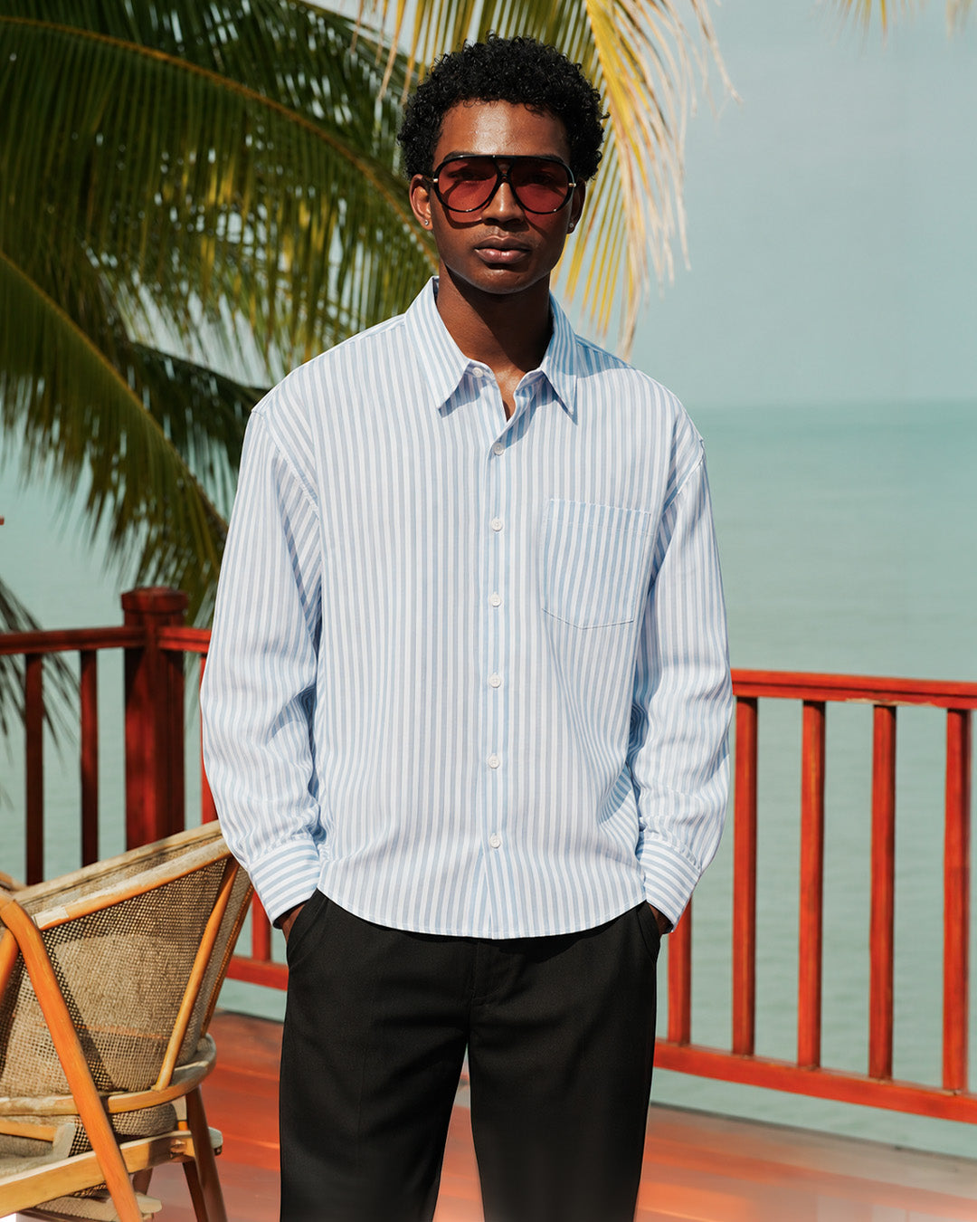 Yanded Stripe Shirt - Light Blue