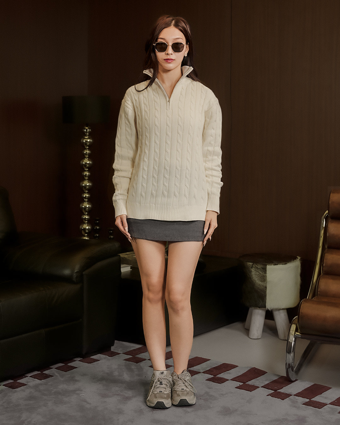 Cable-Knit Cotton GG Half-Zip Sweater