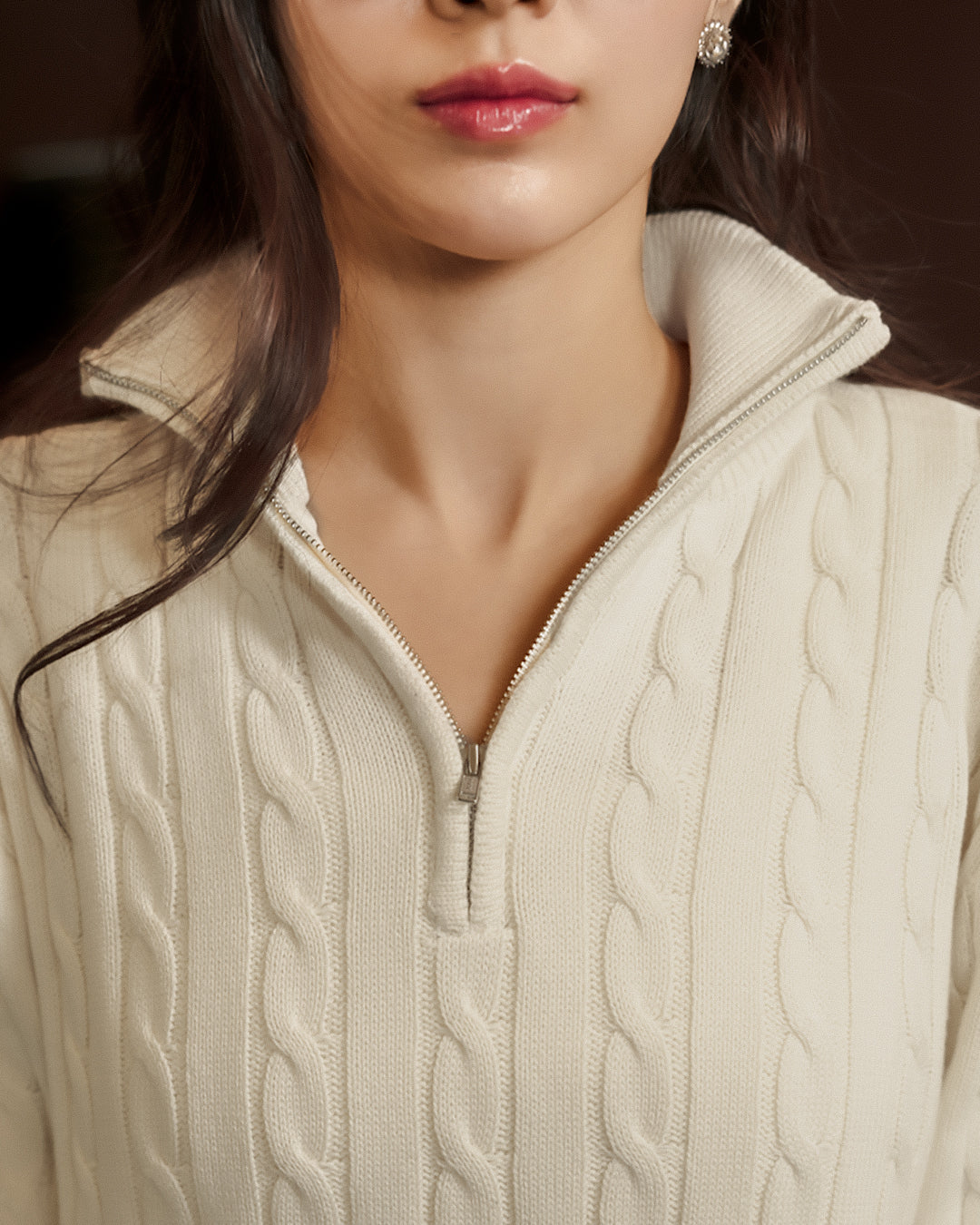 Cable-Knit Cotton GG Half-Zip Sweater