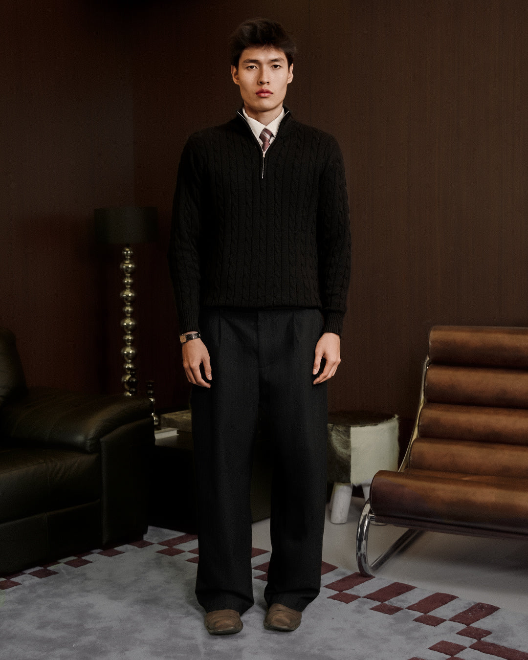 Cable-Knit Cotton GG Half-Zip Sweater